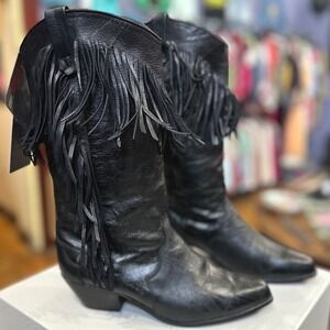 Vintage Dingo Black Leather Fringe Western Boots Cowboy Boho Festival 7